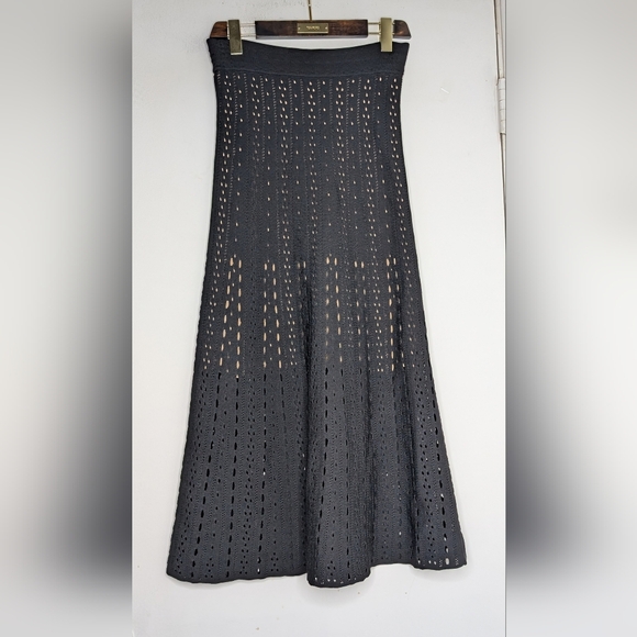 A.L.C. • Crochet Knit Eyelet Skirt in Black w/ Tan Lining - Picture 1 of 3